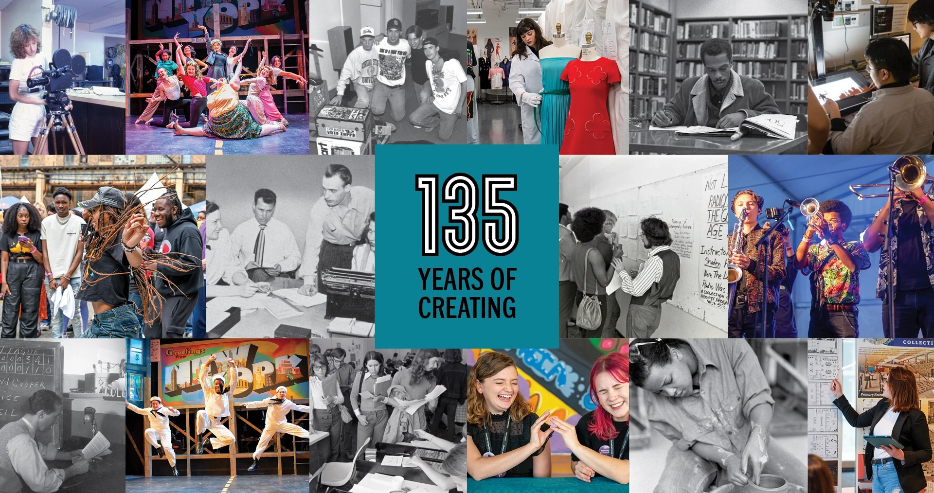 collage featuring various images from throughout Columbia's 135 year history