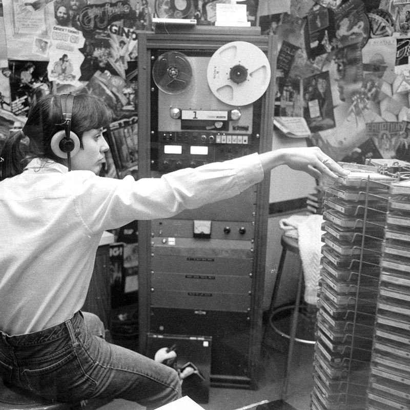 student working in radio studio