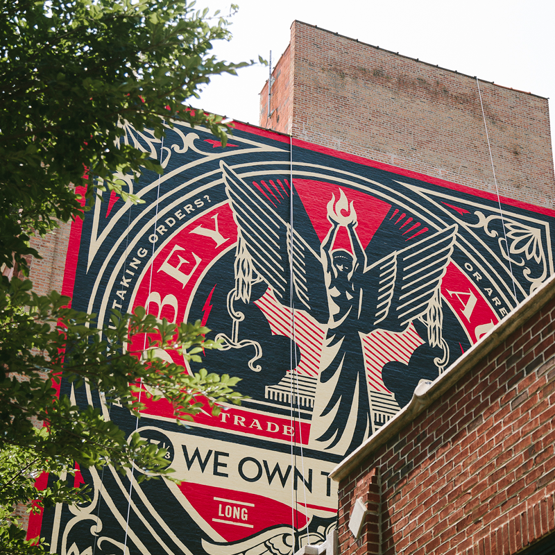 large mural by Shepard Fairey