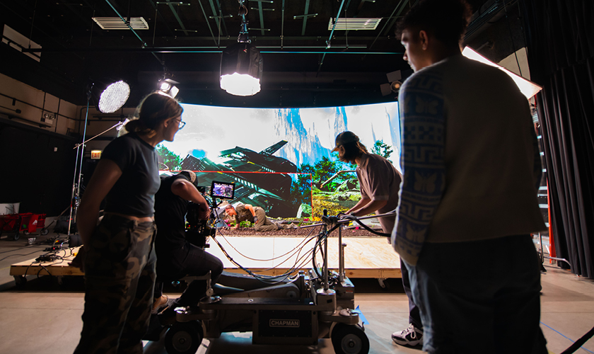 Cinema and Television Directing students work on a virtual production set