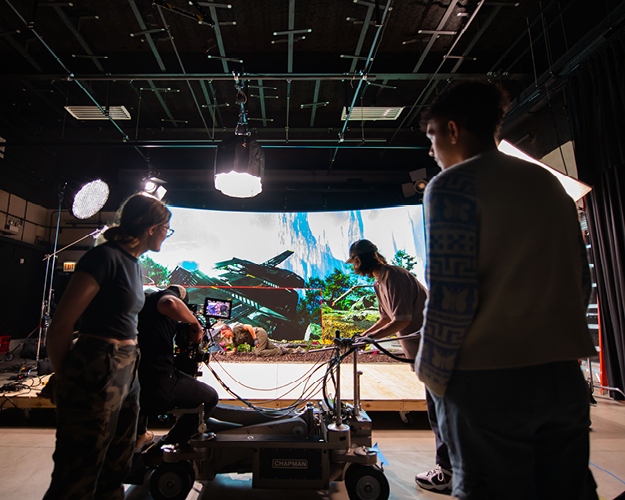 Cinema and Television Directing students work on a virtual production set