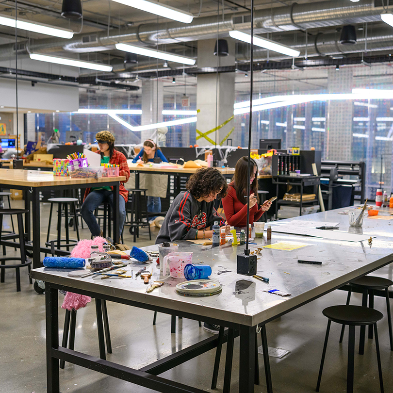 students working in visual arts lab space