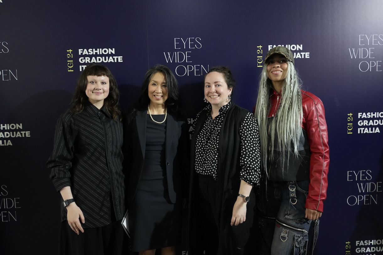 Columbia College Chicago School of Fashion BFA Students Joelle Helena Olabode and Rae Breazeale, and Assistant Professor Jenny Leigh Du Puis, pictured with Consul for Commercial Affairs Caroline Chung from the U.S. Commercial Service at the American Consulate General Milan. Photo by Daniele Schiavello