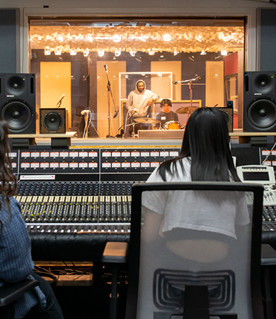 Audio Arts and Acoustics students in the studio